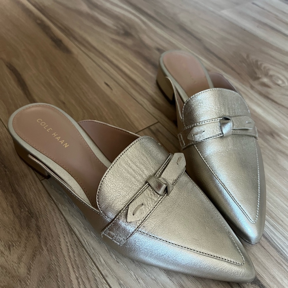 Cole Haan Gold Mules Sleek Minimalist Design